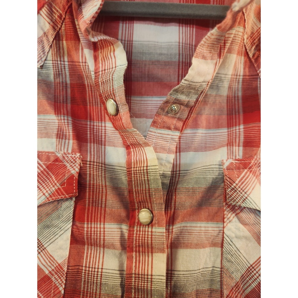 Wrangler Retro Women's Red Flannel Pearl Snap Button Sleeveless Shirt Size L - Picture 4 of 9